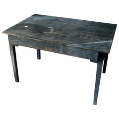 Rustic Provincial Black Painted French Pine Farmhouse Table, circa 1900