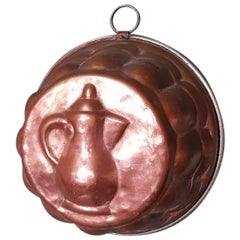 Antique Early 20th Century French Copper Baking Mold with Relief of a Jug