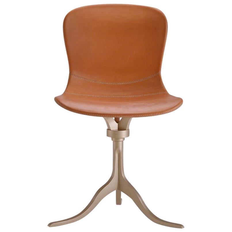 Bespoke Sand Cast Brass Chair in Marron Glacé Leather by P. Tendercool For Sale