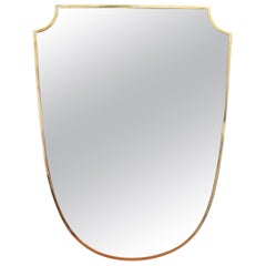 Midcentury Crest-Shaped Italian Wall Mirror with Brass Frame, 'circa 1950s'