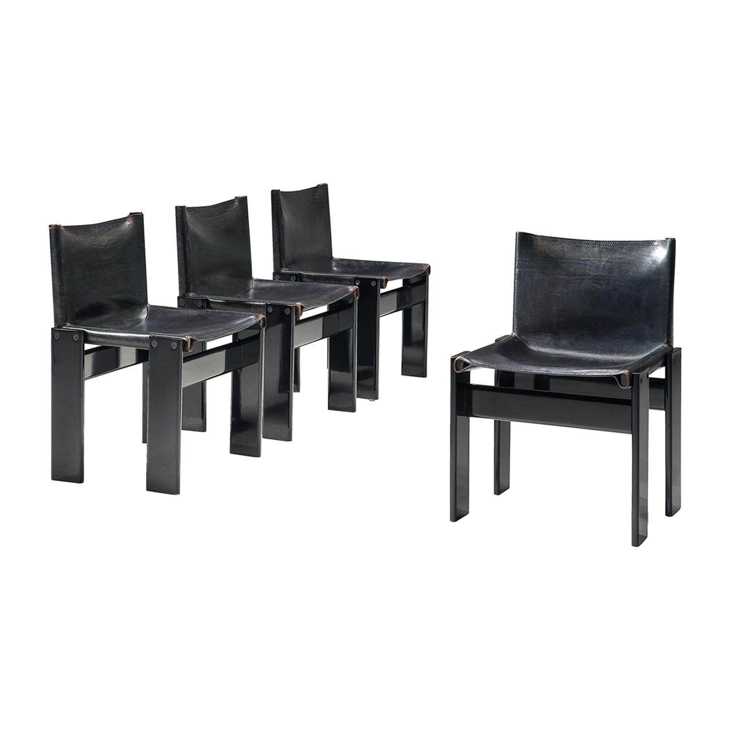 Afra and Tobia Scarpa Set of Four Black Monk Chairs