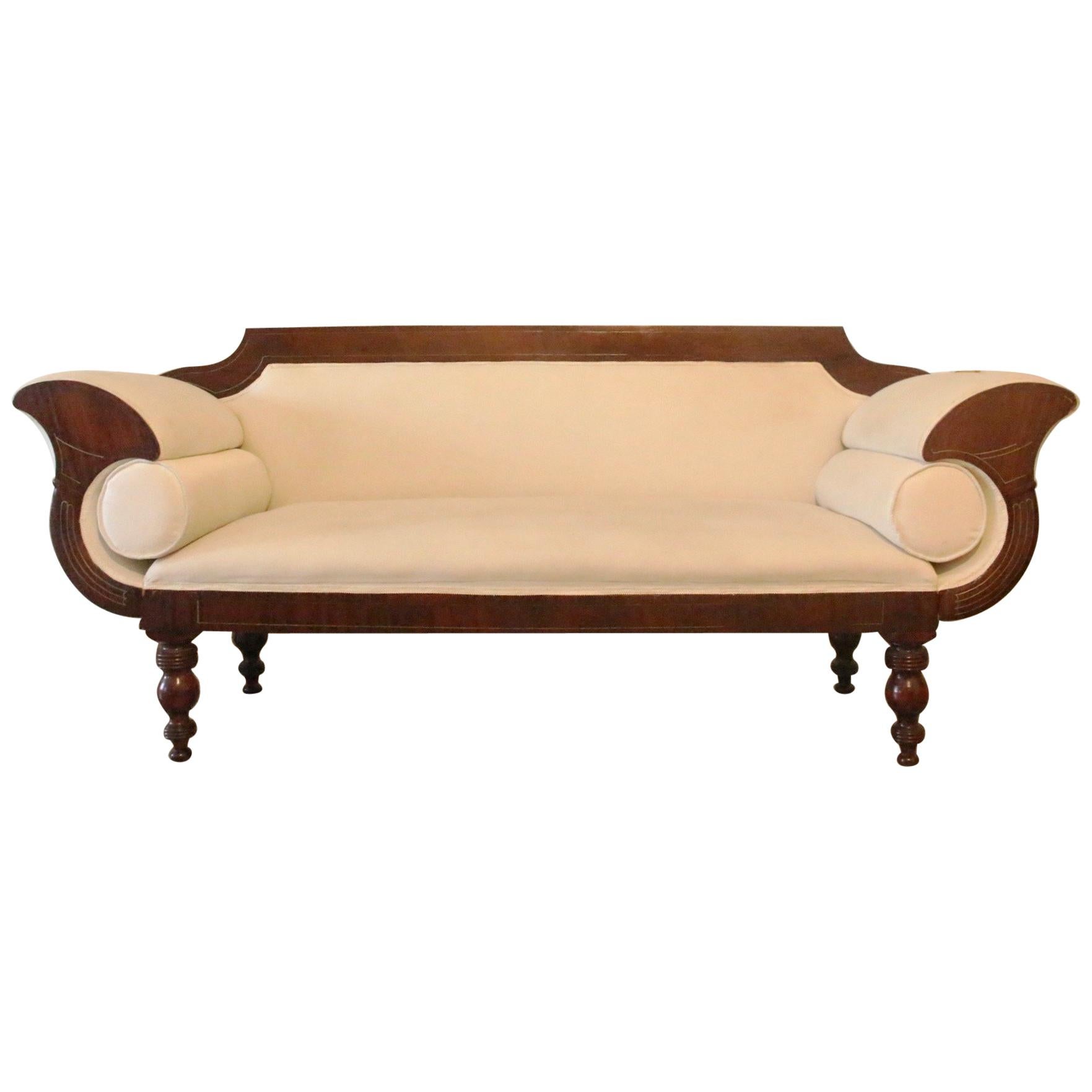  Biedermeier Louis Philippe Romantic Classic Cuban Mahogany Spanish Sofa, 1830 For Sale