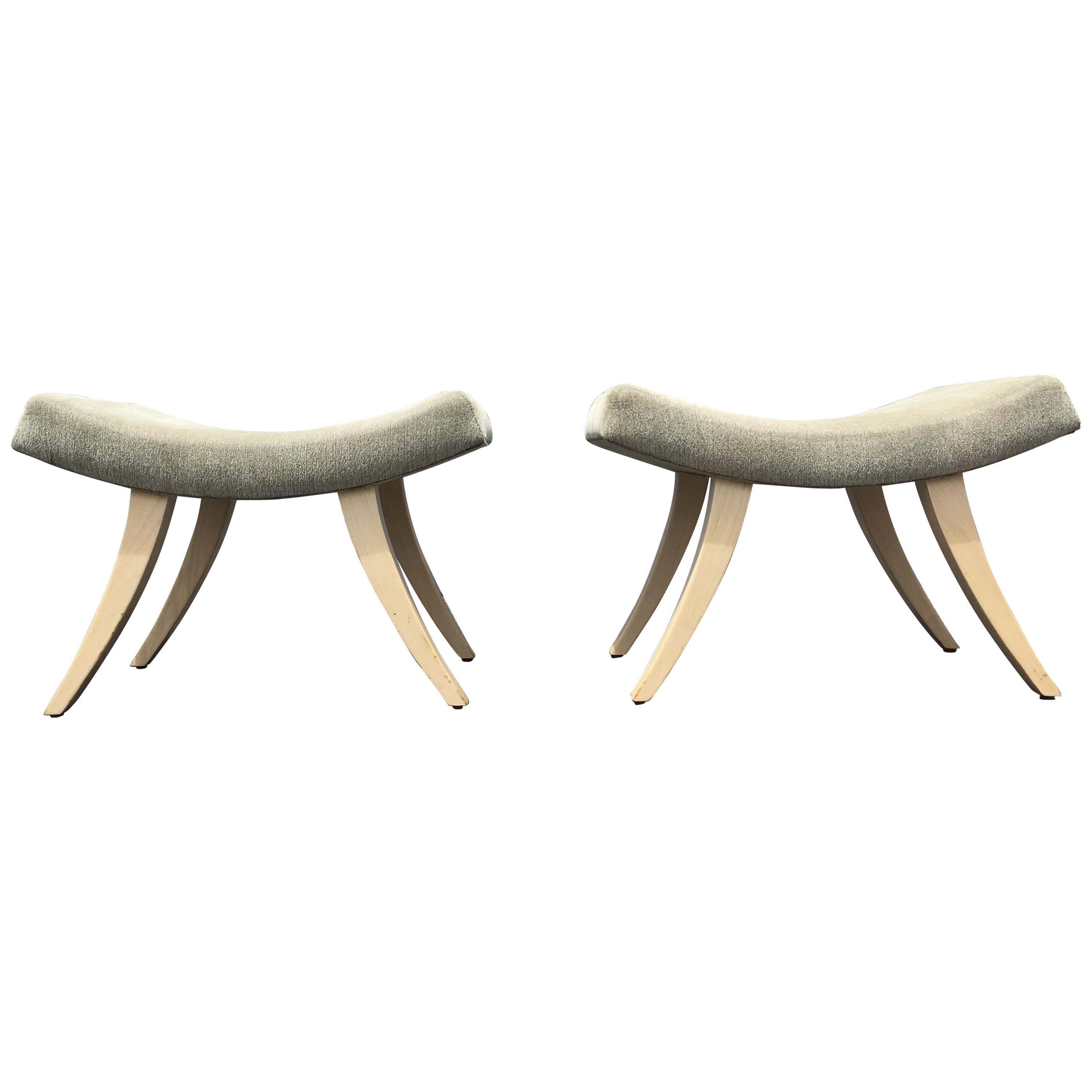Pair of Modern Ottomans or Stools with Saber Legs