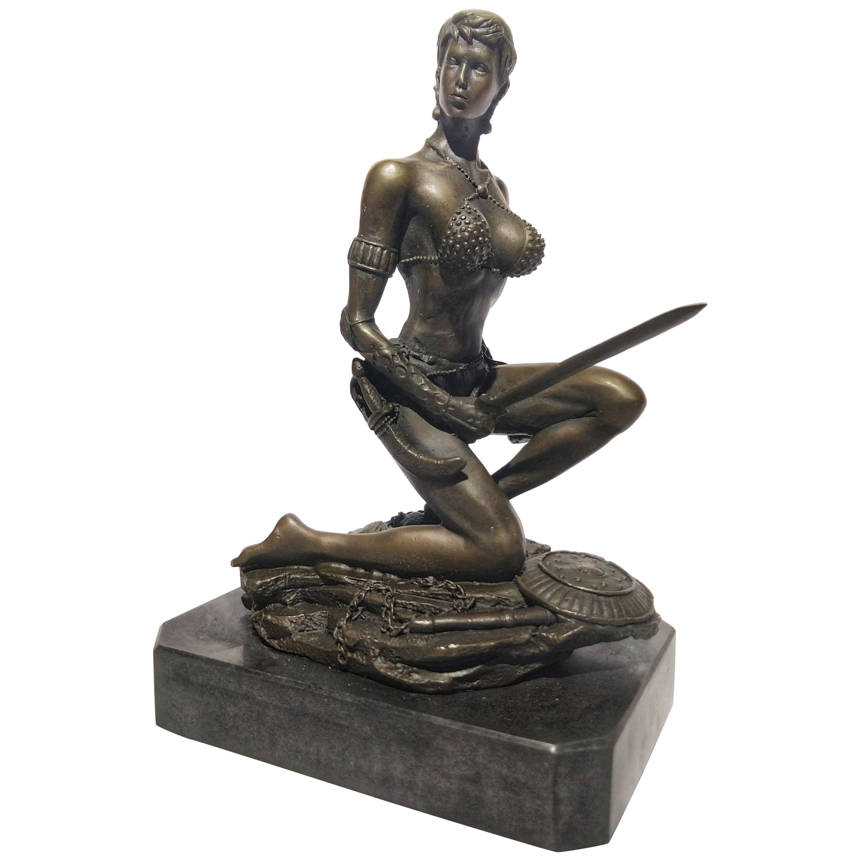 20th Century Art Deco Sculpture Figure Plum Bronze Amazon Warrior