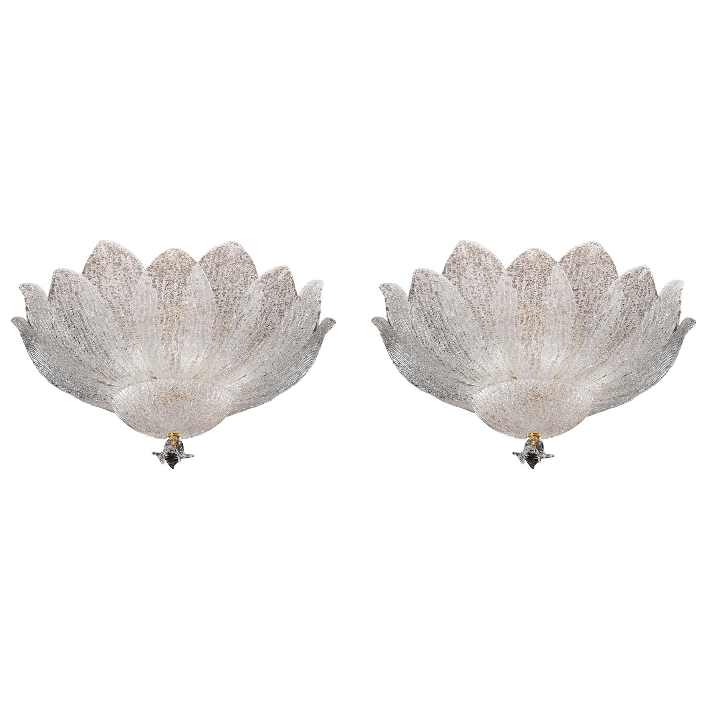 2 Murano or Venetian Dew Glass, Floral Form, Flush Mount Chandeliers, Lalique For Sale