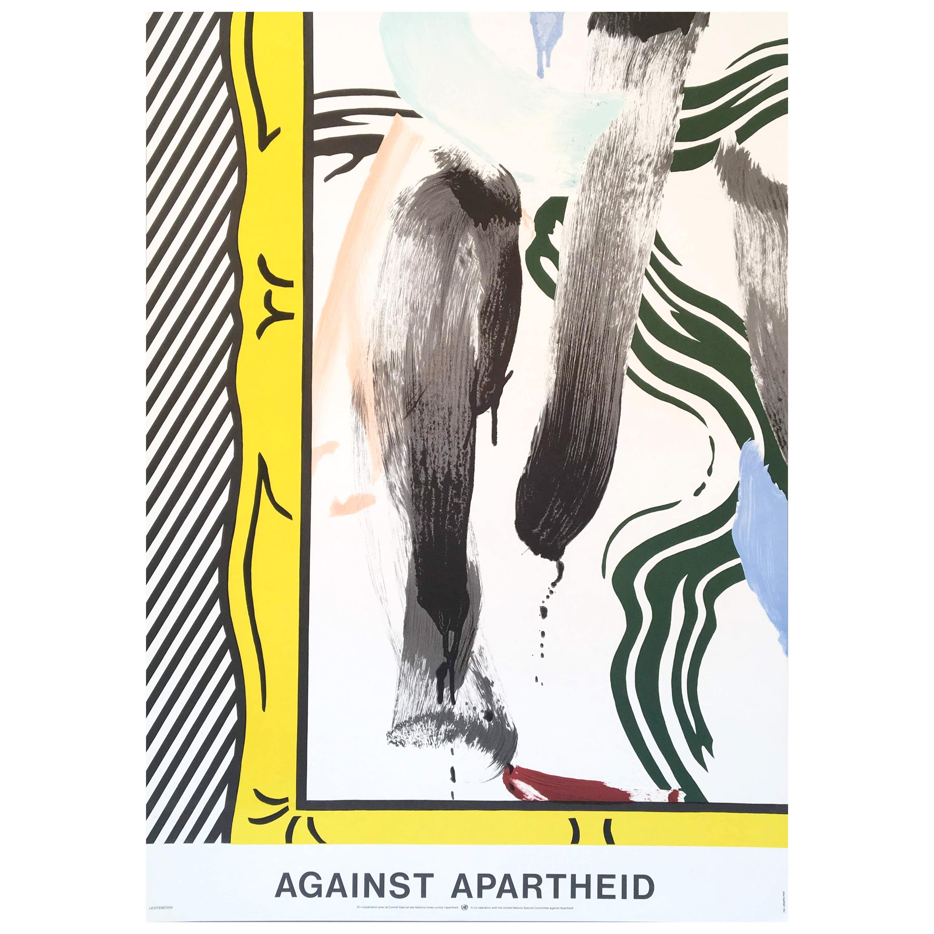 Roy Lichtenstein 'Against Apartheid' Rare Original 1983 Lithograph Poster Print For Sale