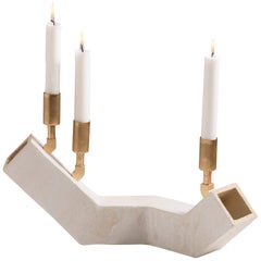 'Conduit' Brutalist White Ceramic and Brass Balance Candelabra