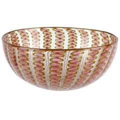 Salviati Venetian Antique Pink Ribbons Aventurine Italian Art Glass Dish Bowl