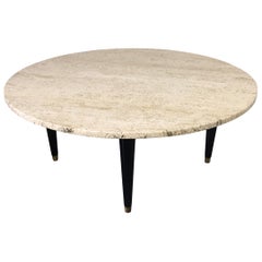 Travertine Round Midcentury Coffee Table in the Style of Ico Parisi