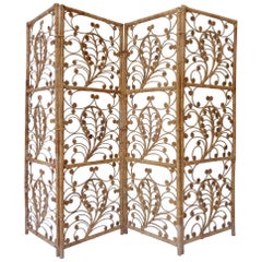 Four-Panel Rattan Screen Room Divider, 1940s