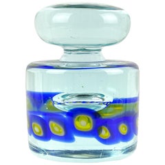 Murano Sommerso Blue Yellow Murrines Italian Art Glass Paperweight Sculpture