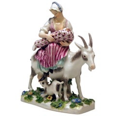 Meissen Wife of Tailor on Goat Model 155 by Eberlein, circa 1850