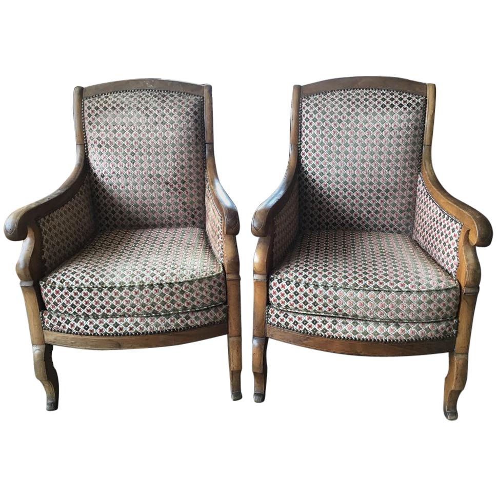 19th Century Italian Pair of Biedermeier Armchairs with Original Fabric, 1860s For Sale