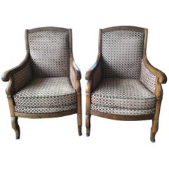 19th Century Italian Pair of Biedermeier Armchairs with Original Fabric, 1860s