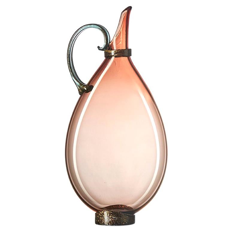 Modern Handblown Art Glass Decanter, Copper Earth Tone with Gold Leaf Detail For Sale