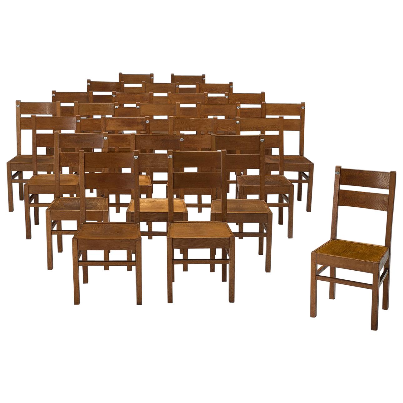 Large Set of 125 Belgian Oak Dining Chairs