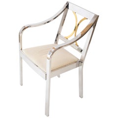 Karl Springer Ltd. Polished Steel and Brass Open Armchair