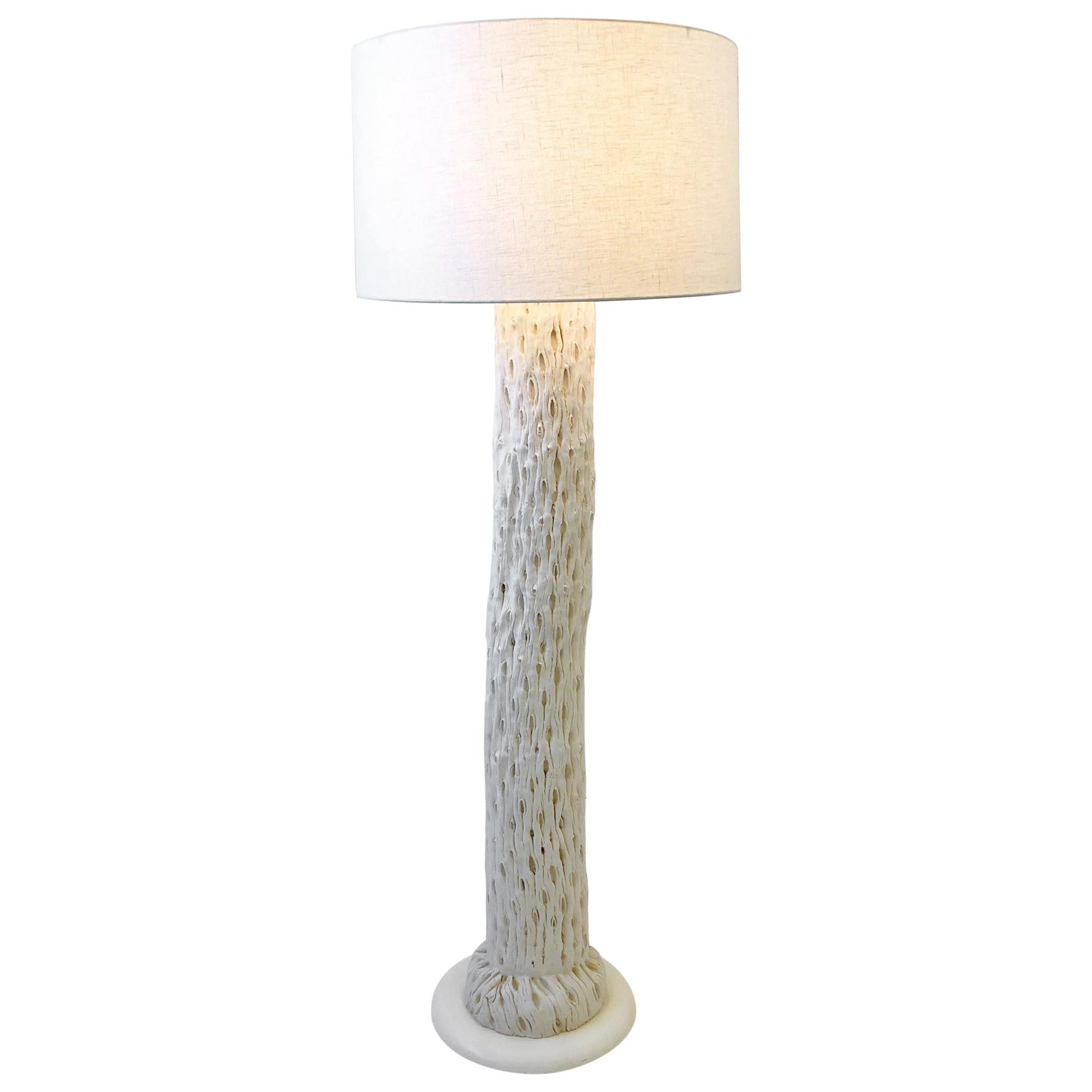 White Plaster and Brass Saguaro Floor Lamp  For Sale