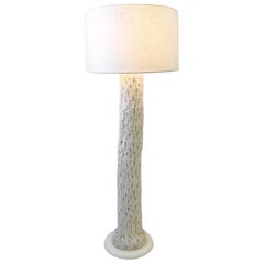 Retro White Plaster and Brass Saguaro Floor Lamp 