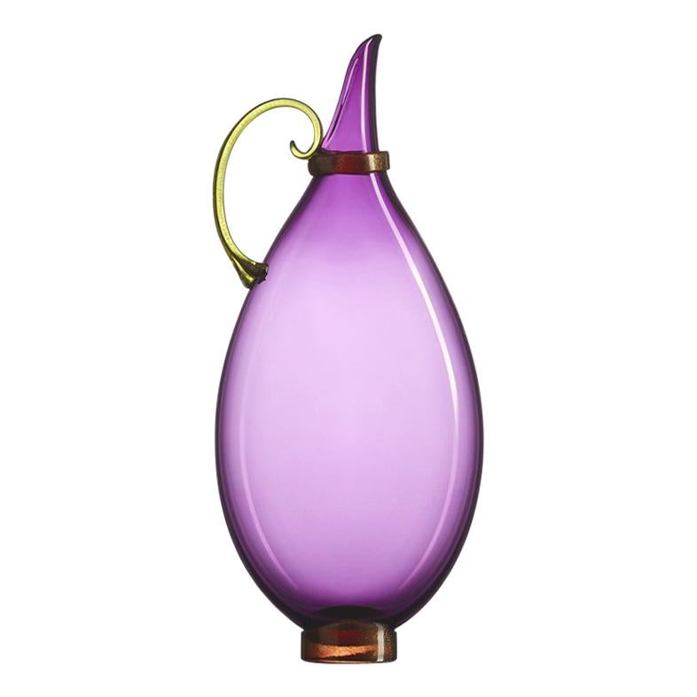 Purple Hand Blown Glass Vessel, Jewel Tone Pitcher, Size Small, by Vetro Vero