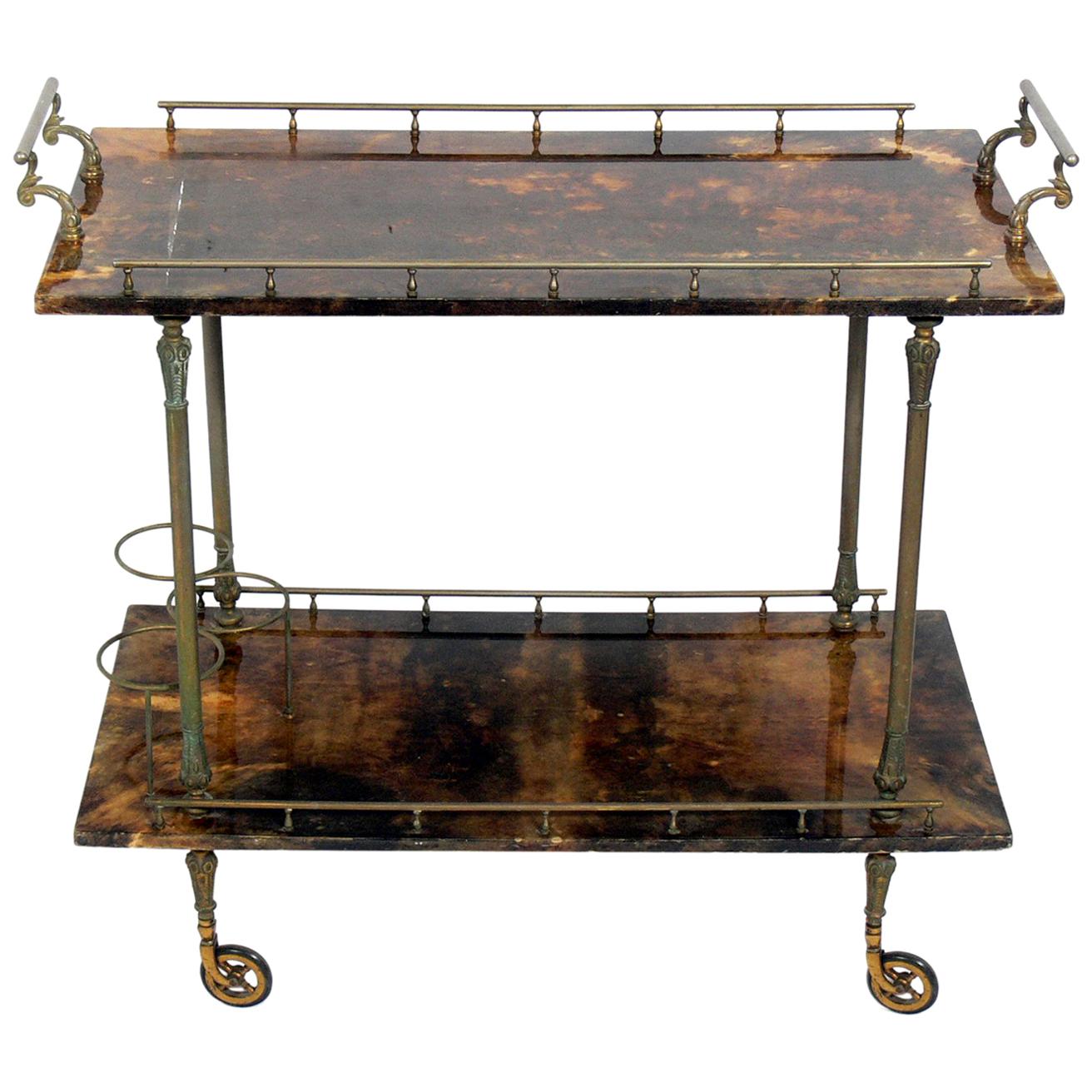 Aldo Tura Goatskin or Parchment Bar Cart