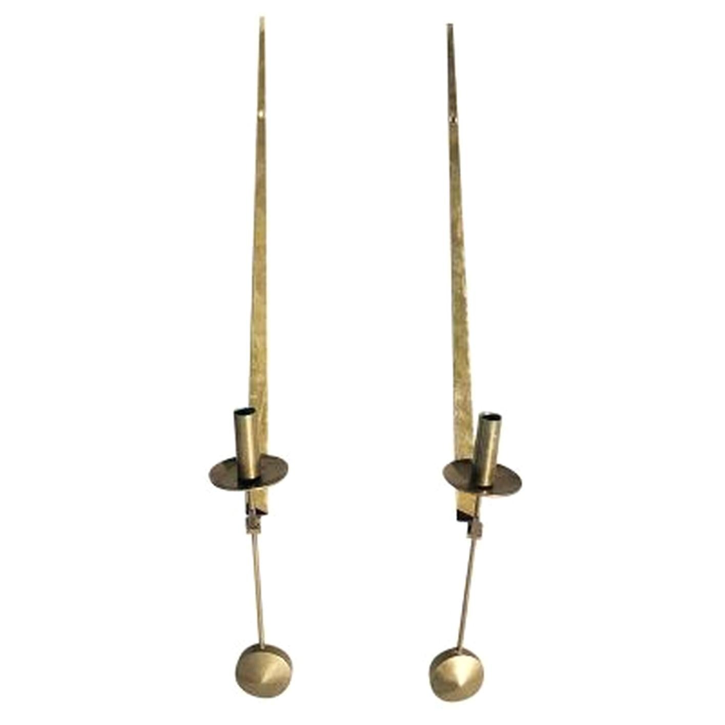 20th Century Pair of Swedish Brass Pendeln Candleholders by Pierre Forsell