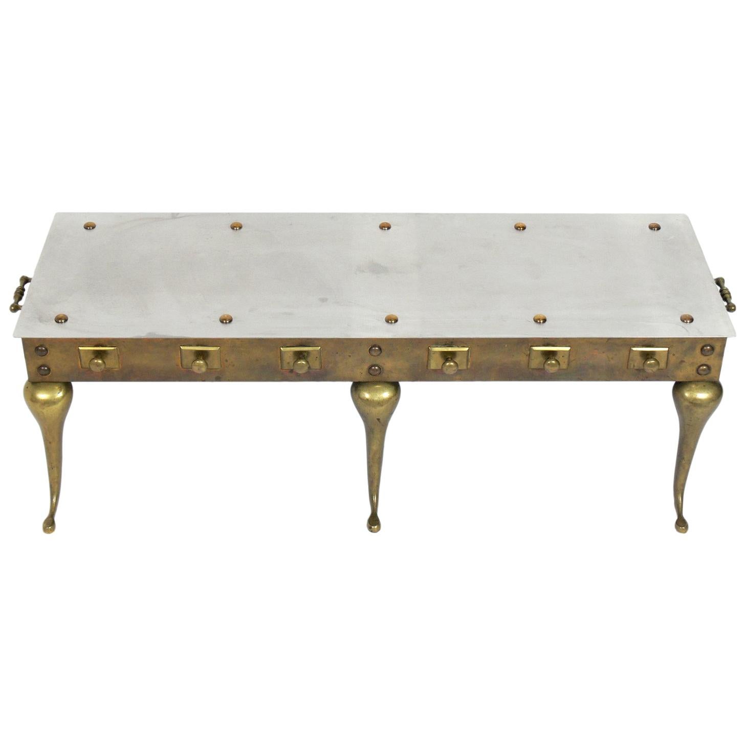 Brass and Steel Footman Coffee Table or Bench For Sale