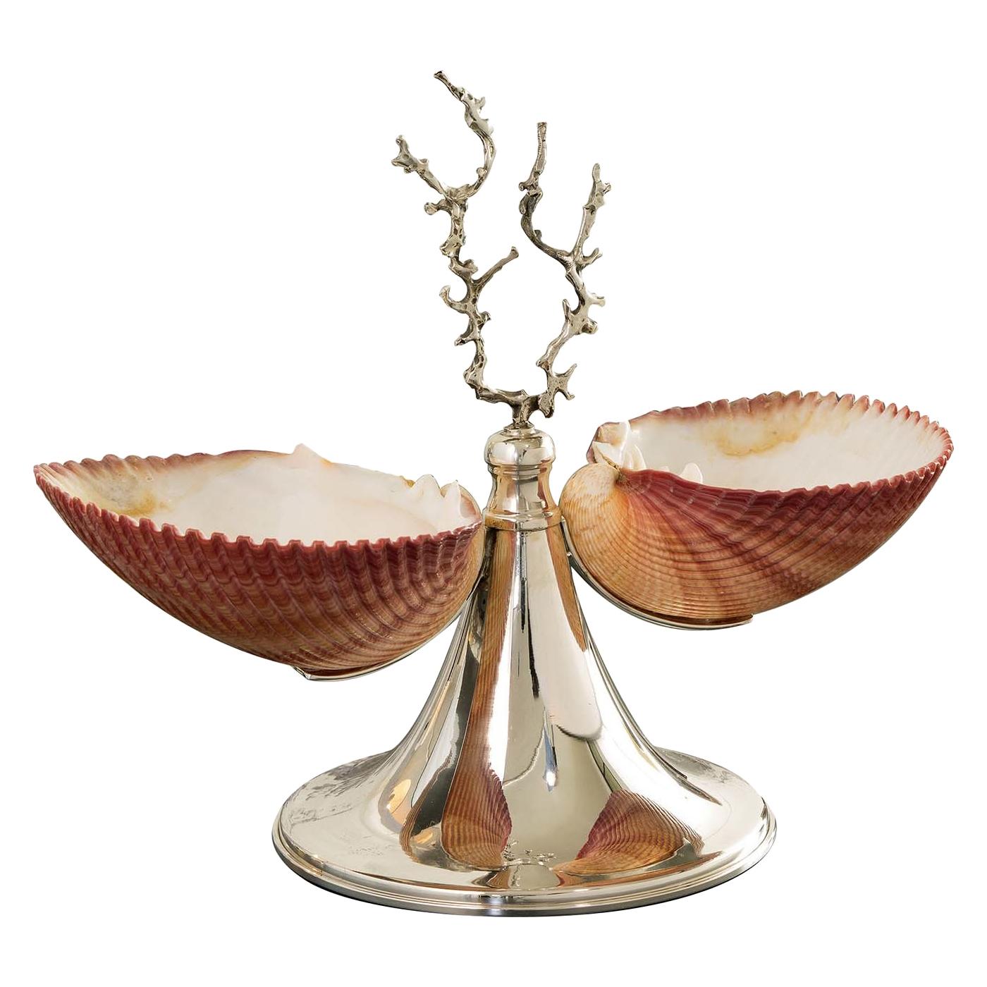 Silver Footed Double Bowl with Shells