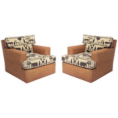 Style of Jean Michel Frank Design Lounge Chairs with Giacometti Fabric