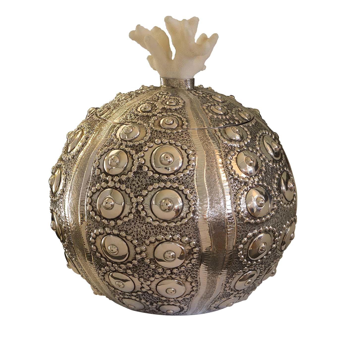 Silver Sea Urchin Box with Coral Lid