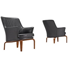 Arne Norell Pair of Reupholstered High Quality Leather 'Pilot' Armchairs