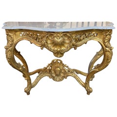 19th Century XV Giltwood Console with Marble Top