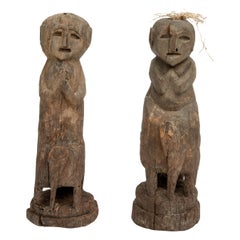 Pair of Tribal Statues Riders on Elephants West Nepal Early to Mid-20th Century
