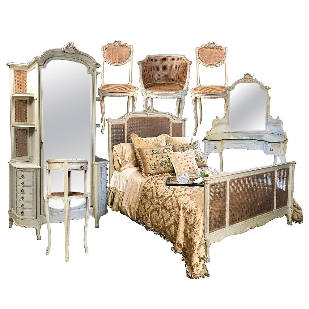 19th Century French Louis XVI Painted 7-Piece Bedroom Suite with Queen Bed