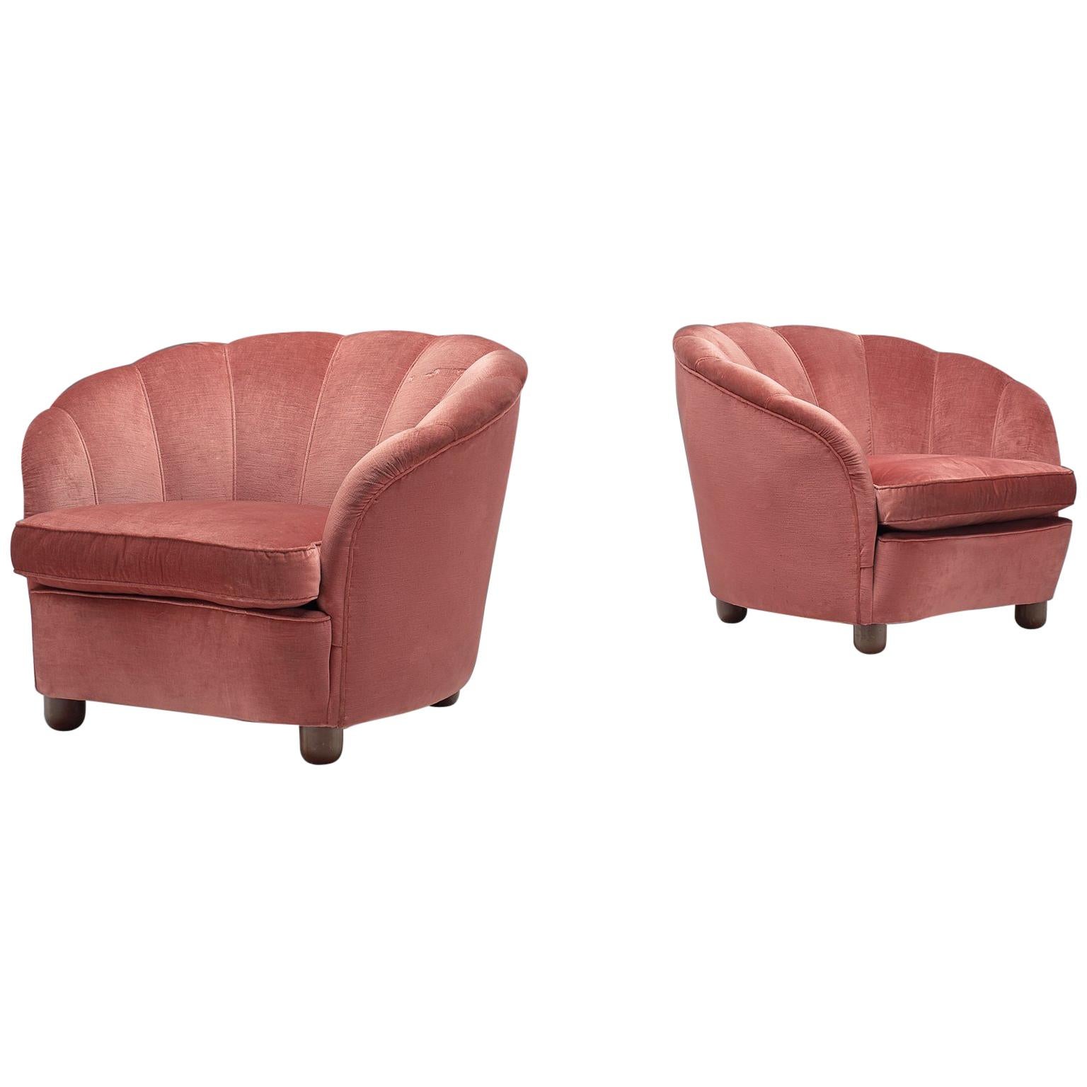 Classic Italian Pair of Club Chairs in Pink Velvet