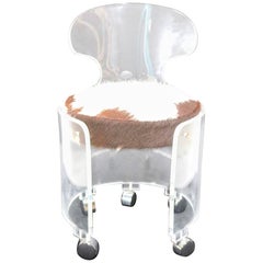 Charles Hollis Jones Lucite Vanity Chair, Glam in Real Hair Hide-HIll Mfg.Label