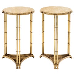 Antique Maison Raphael Style Brass and Marble Side Tables
