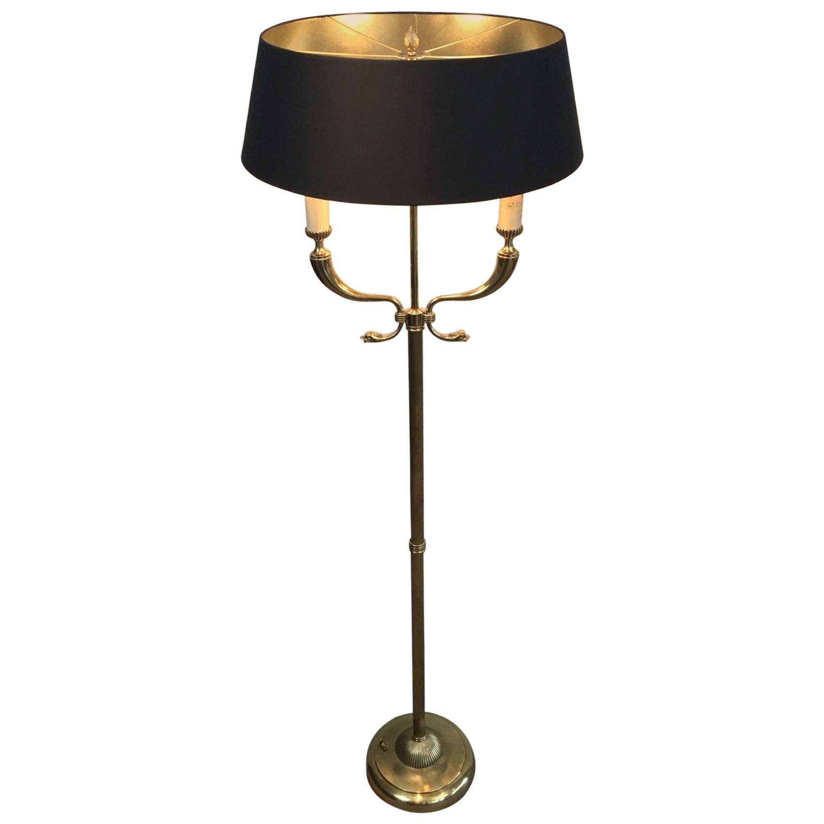 Attibuted to Maison Jansen, Brass Floor Lamps with Dolfinheads, circa 1960 