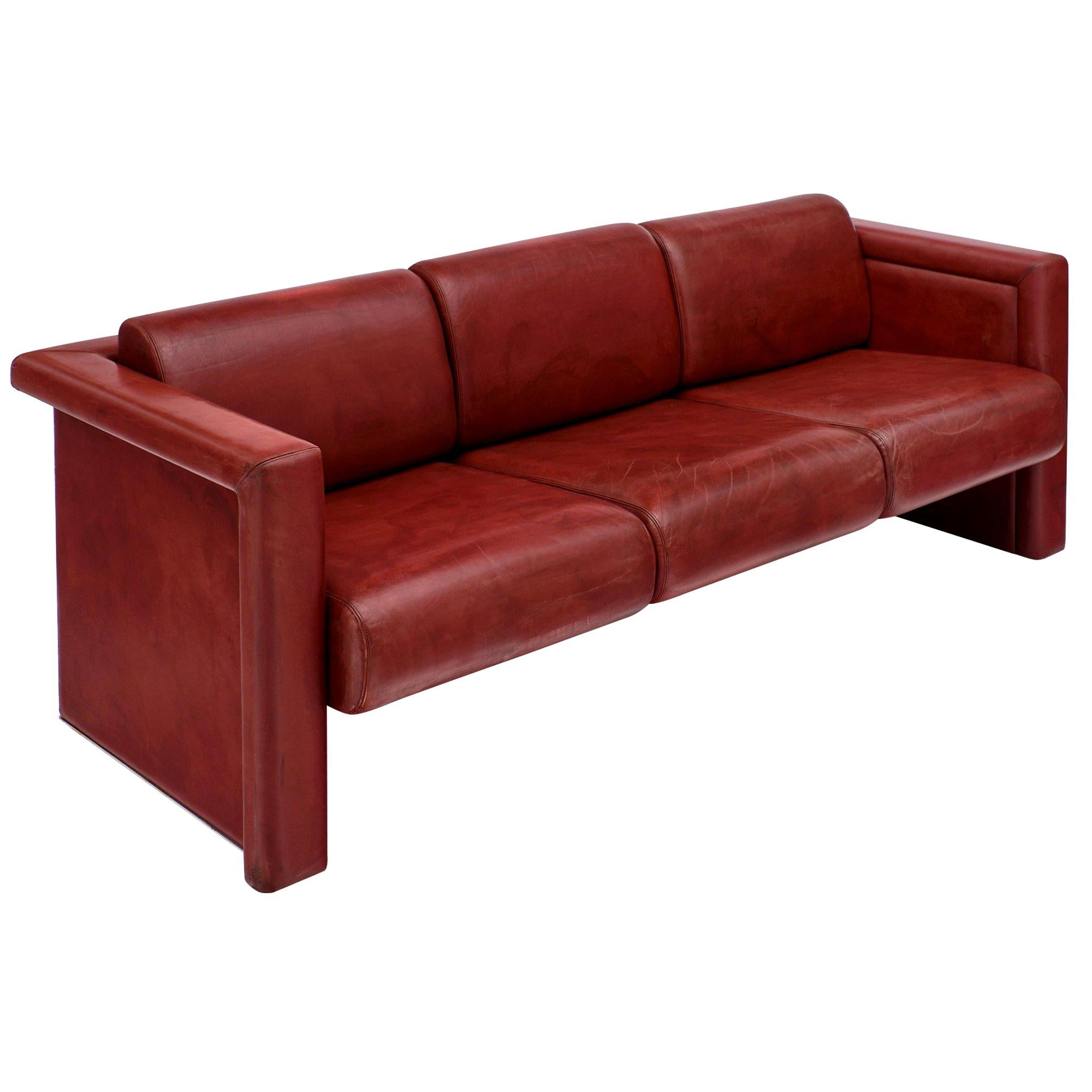 Red Leather Knoll Sofa