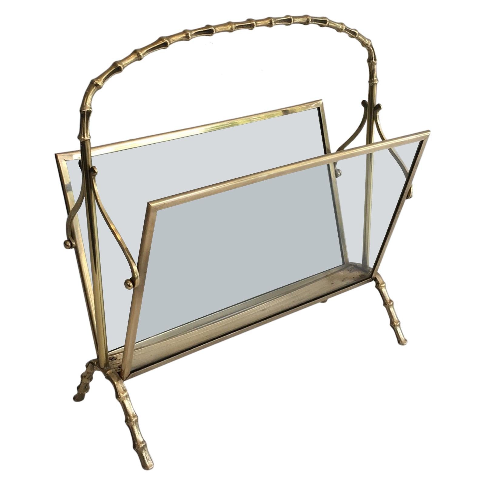 Maison Bagués, Bronze and Glass Faux-Bamboo Magazine Rack, French, circa 1940