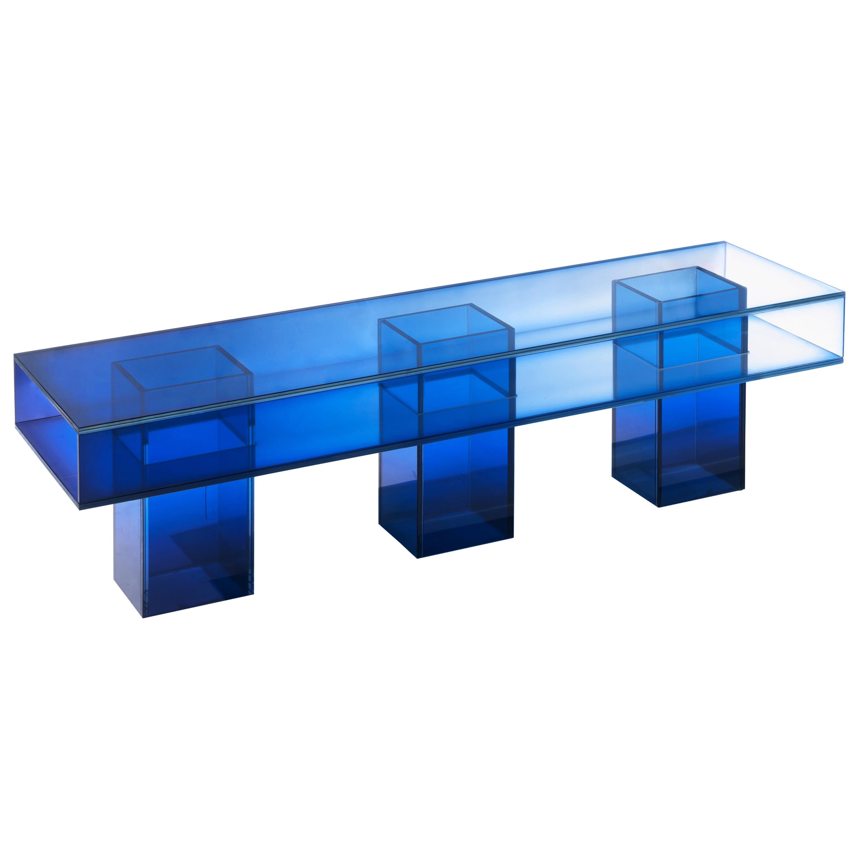 Null Blue Glass Clear Transition Color Square Long Bench by Studio Buzao
