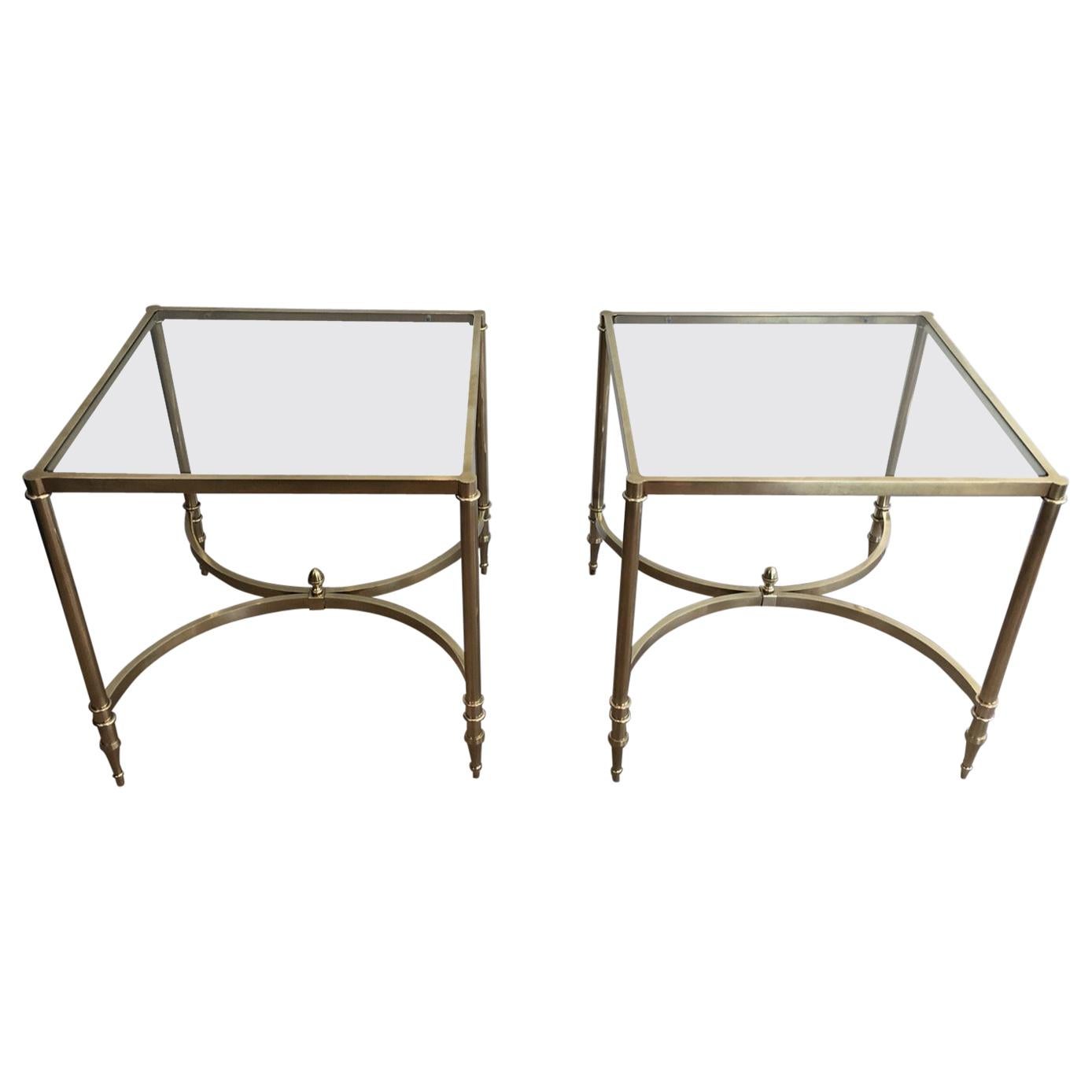 in the Style of Maison Jansen. Rare Large Pair of Neoclassical Brass Side Tables