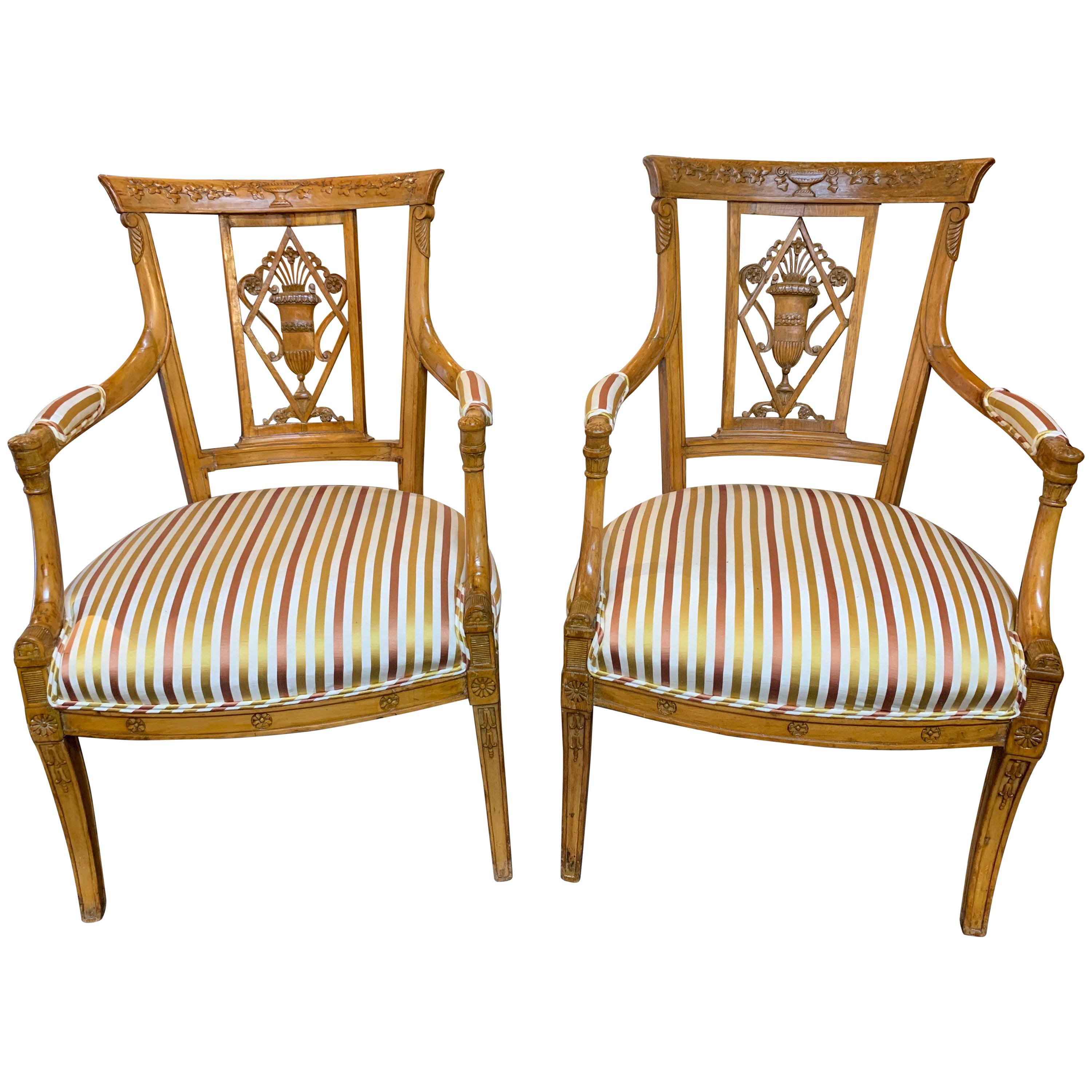 19th Century Carved Fruitwood Armchairs For Sale