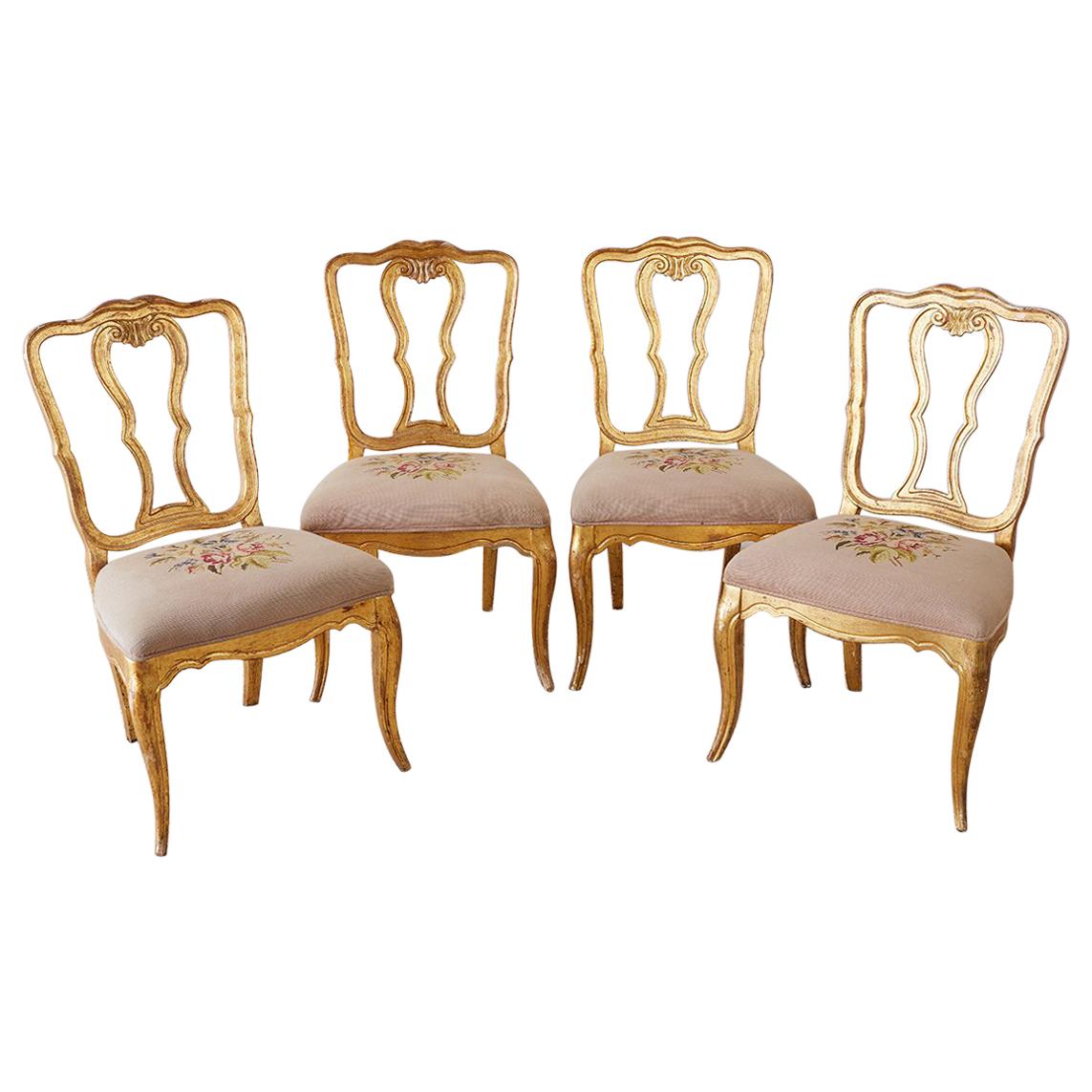Set of Four Italian Giltwood Venetian Style Dining Chairs