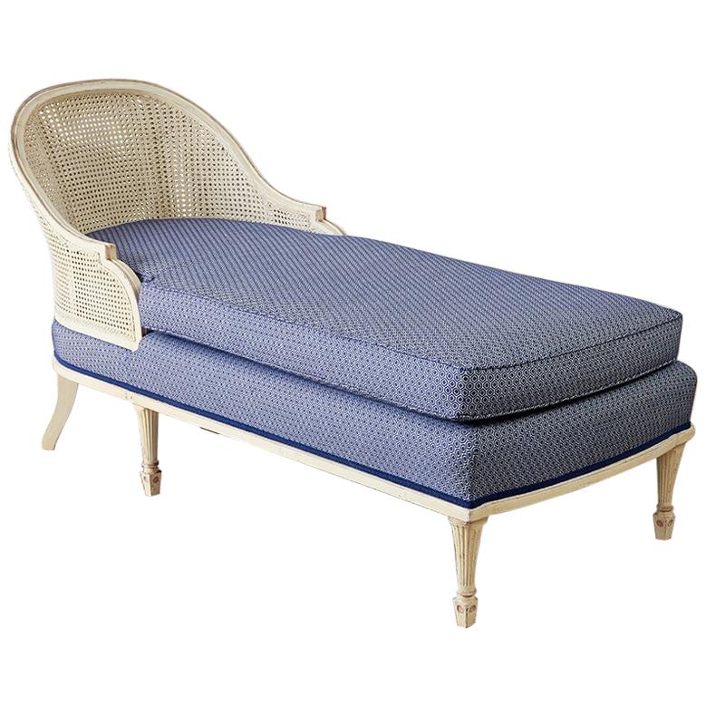 French Louis XVI Style Caned Chaise Longue or Lounge Daybed