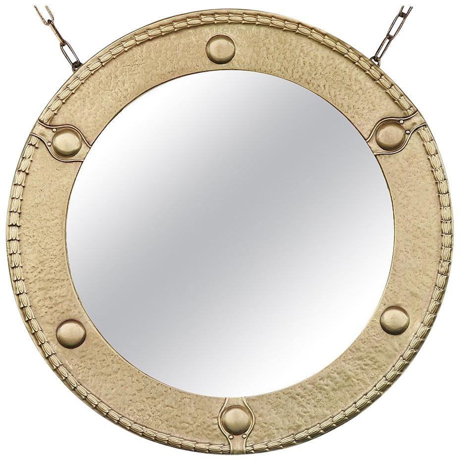 Antique Brass Federal Round Wall Mirror For Sale