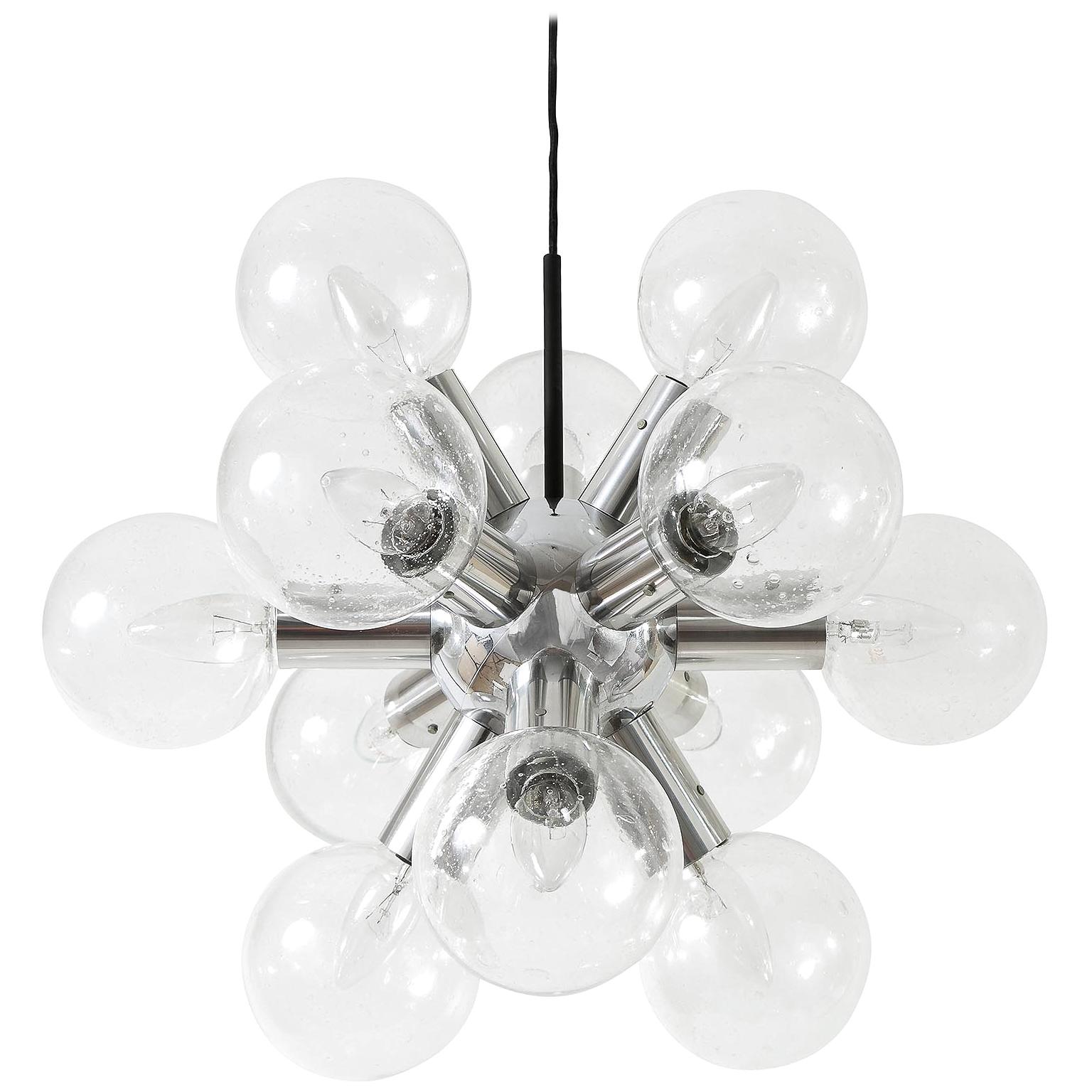 Kalmar Sputnik Chandelier or Pendant Light 'RS 12', Aluminum Glass, 1970, 1 of 2