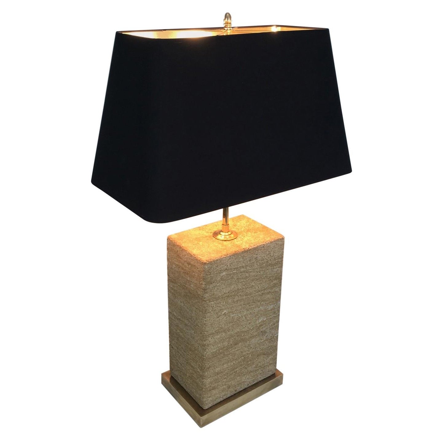 Verstellbare Tischlampe aus wiedergewonnenem Stein und Messing, französisch, um 1970