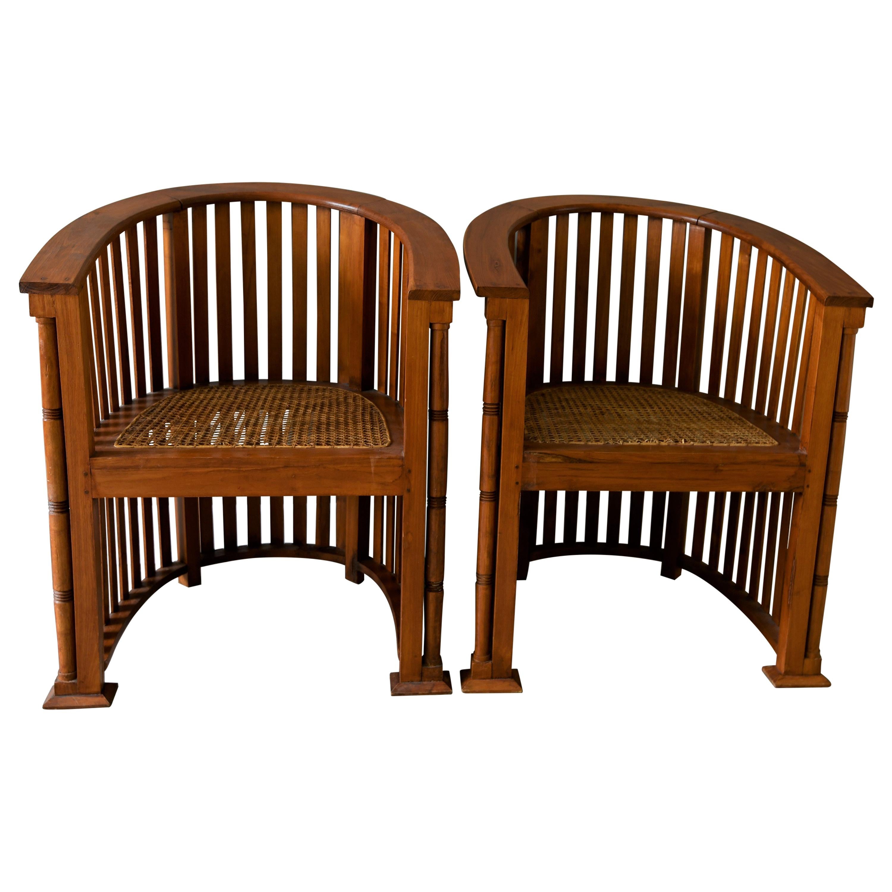 Pair of Arts & Craft Barrel Oak Armchairs