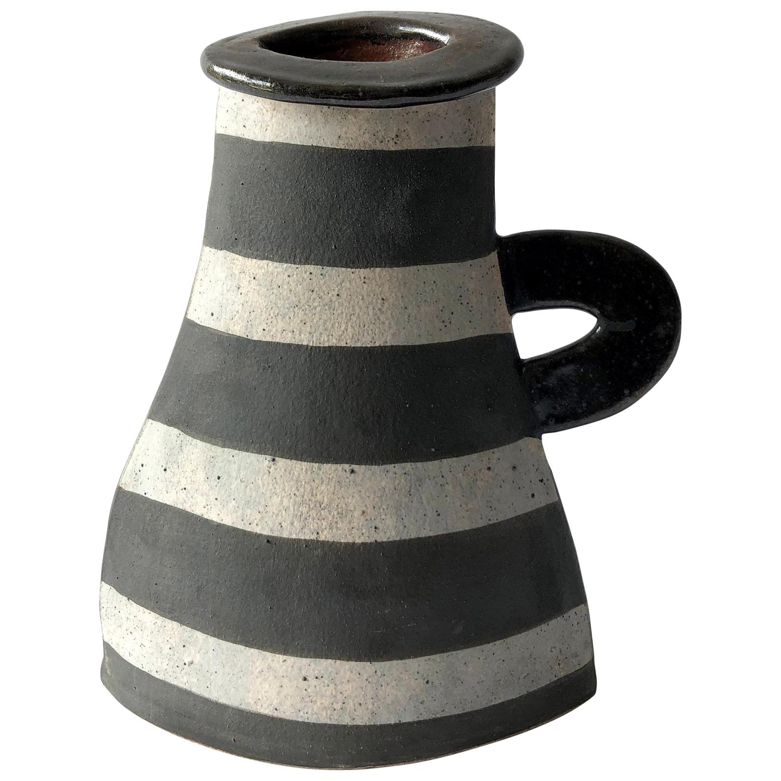 Kazuko Matthews Stoneware Flattened Postmodernist Vase